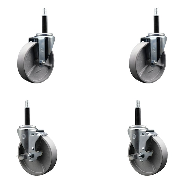 5'' Semi Steel Wheel Swivel 3/4'' Expanding Stem Caster Set 2 Brakes, 4PK